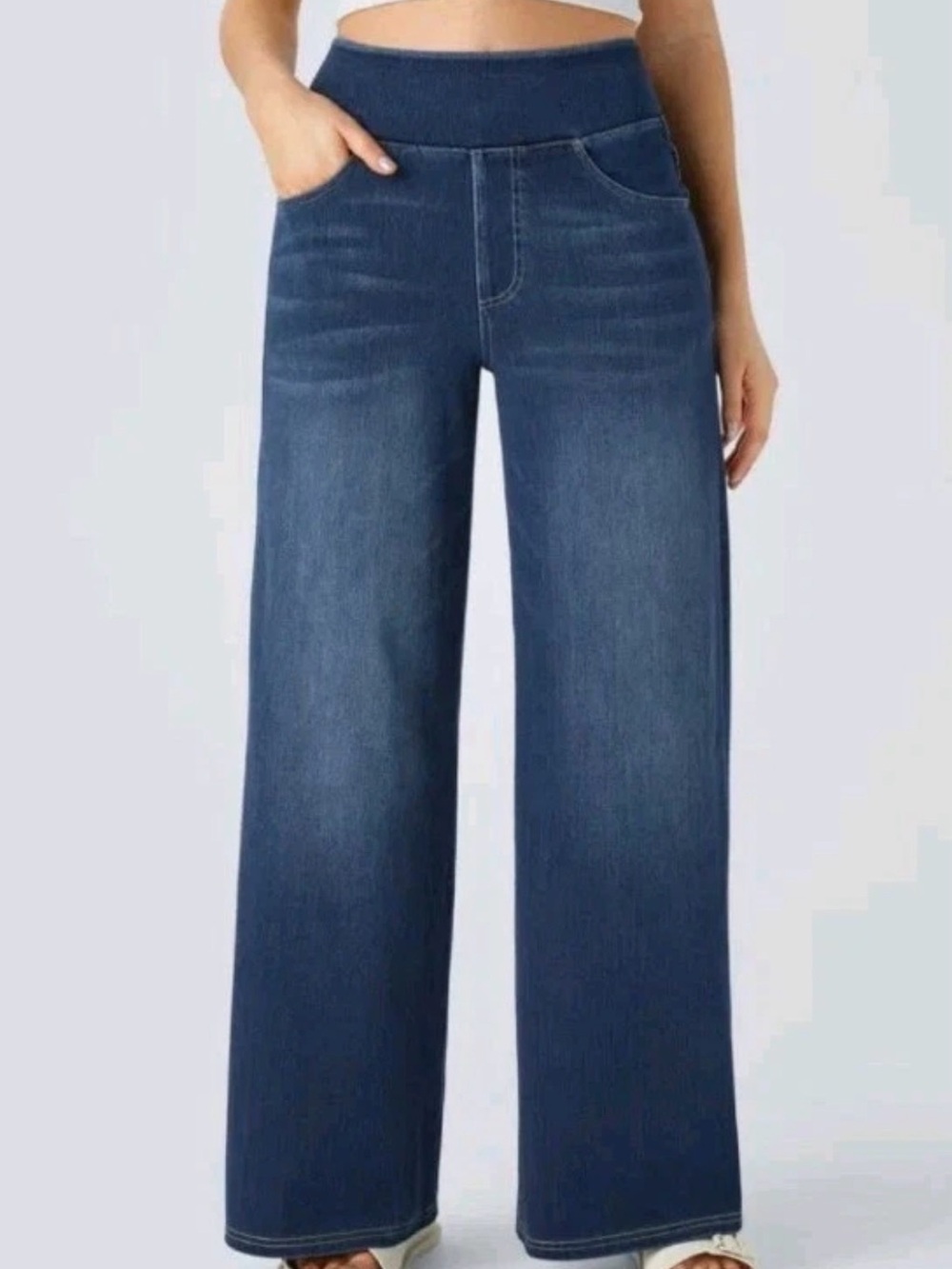 Halara Flex Denim Baggy Wide Leg Jeans LP Petite Blue High Waist Stretch 28.5